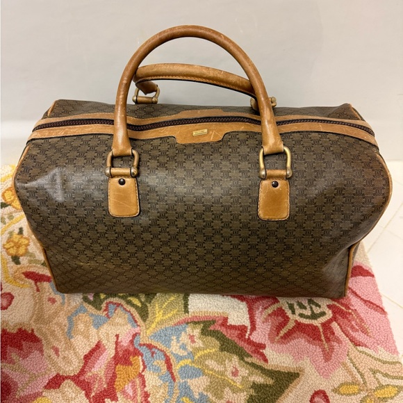 Vintage CELINE Macadam Top Handle 24 H Travel Bag Boston - Brown Printed Canvas - Picture 2 of 16